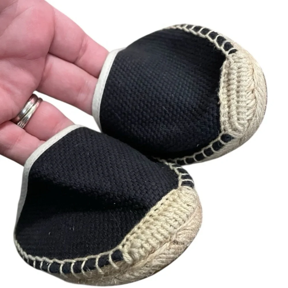 SOLUDOS Lauren Lace Up Espadrille Sandals Ankle Wrap Black Linen US 7.5 coastal